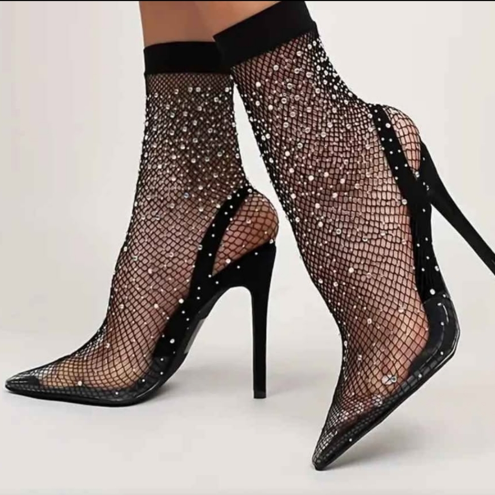 Elegant Black Mesh Stiletto Heels